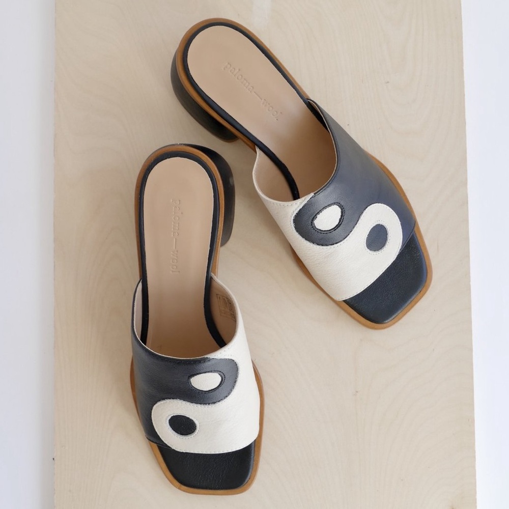 Paloma Wool Balance Yin Yang Black & White Leather Mule Sandals Size 36